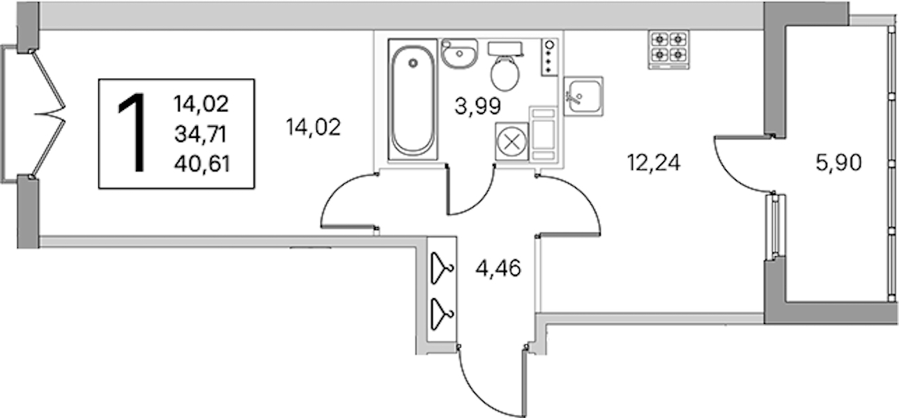 1-комнатная квартира 37.66 м², 3/4 эт., ЖК «Любоград в Стрельне»